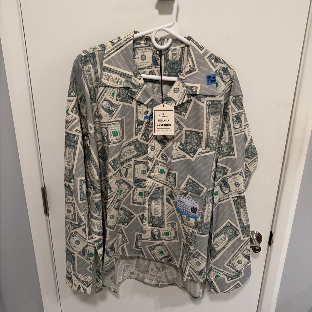 Maison MIHARA YASUHIRO money print long sleeve button up shirt size XL